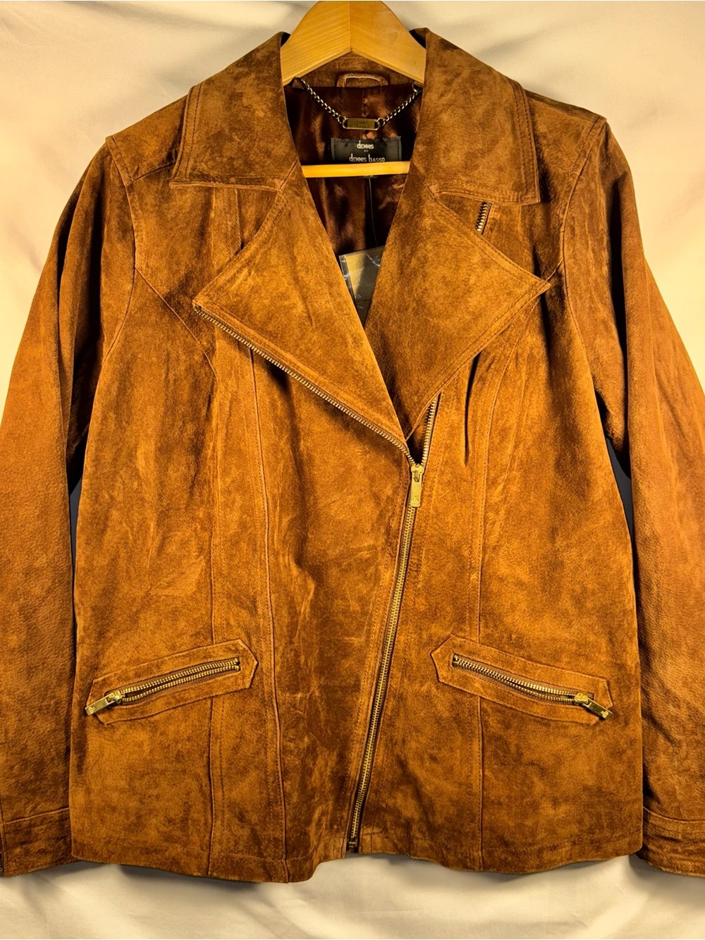 Dennis Basso- Washable Leather Moto Jacket - Cognac SZ Large BNWT